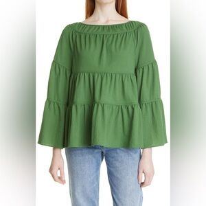 NWOT - Rebecca Taylor Tiered Pique Top in Cyprus Green - Size L